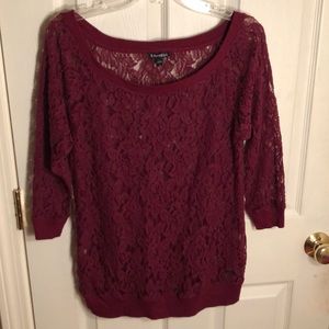 Express- Wide neck 3/4 sleeve mesh/lace like top